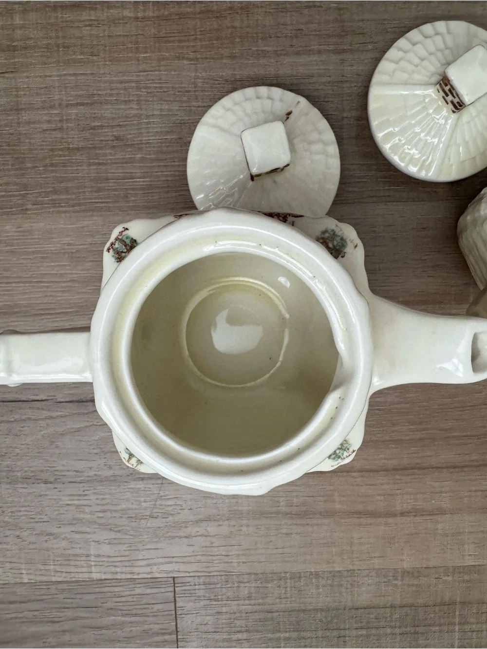 Vintage Porcelier Vitreous China Teapots Set of 2 Cottagecore Cream